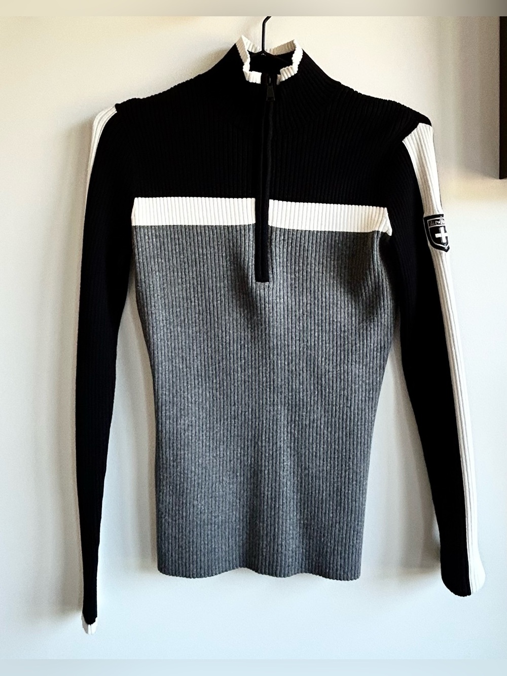 Alp N Rock Black “ Ali “ White Gray Ribbed Half-Zip Sweater